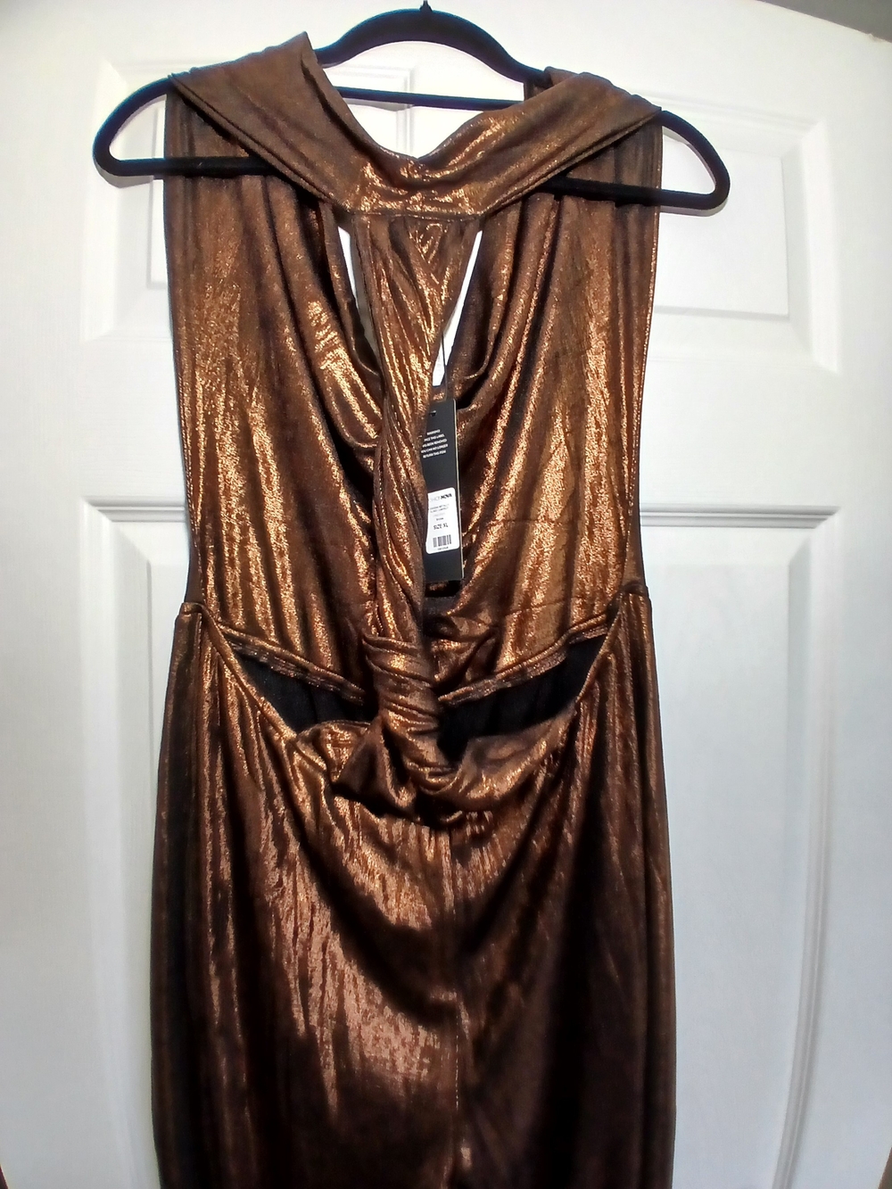Fashion Nova Bronze Metallic Halter Jumpsuit - Picture 12 of 15